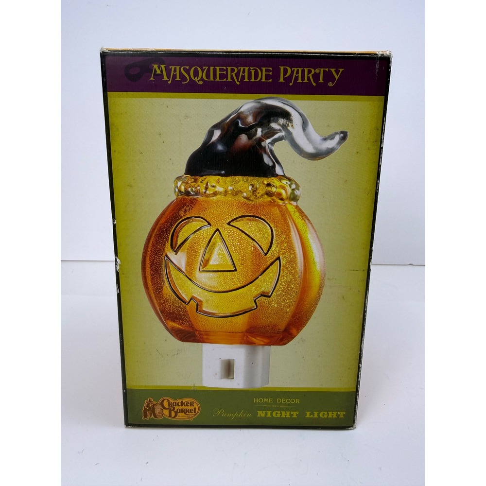 Cracker Barrel Halloween Pumpkin Night Light Glass Jack-O-Lantern Witch Hat